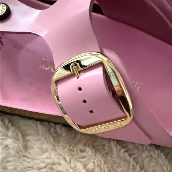 Birkenstock Pink Sandals with Gold Buckle - Picture 3 of 4